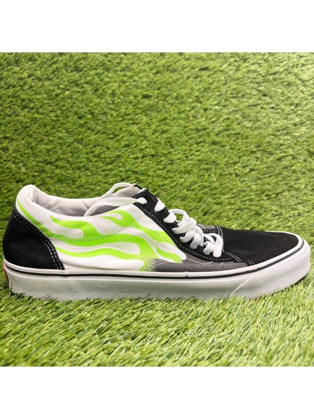 Vans Old Skool Flame Mens Size 12 Black Green White Athletic Skate Shoes Sneaker